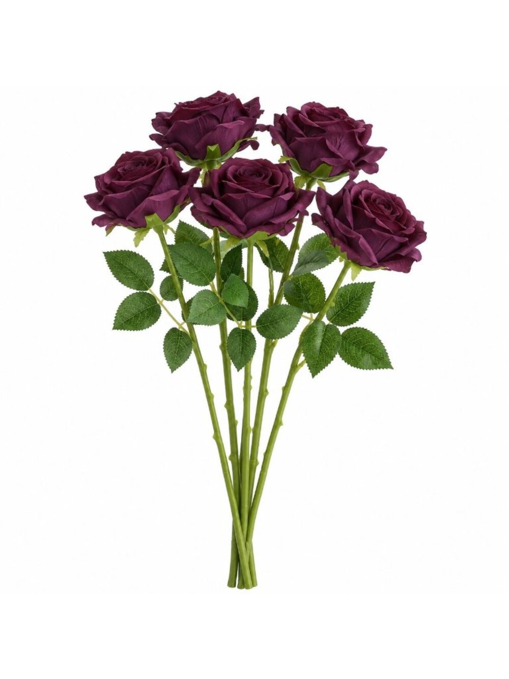 Purple Plum Roses, 5 Stem Faux Flower Bunch, Artificial Wedding Flowers, Moody G